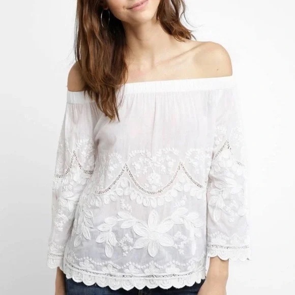 Blank NYC Off Shoulder Embroidered Blouse White XS - Picture 1 of 8